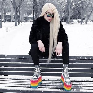 Brand New Dolls Kill Rainbow Platform Boots